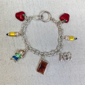 Silver Tone School Themed Charm Bracelet